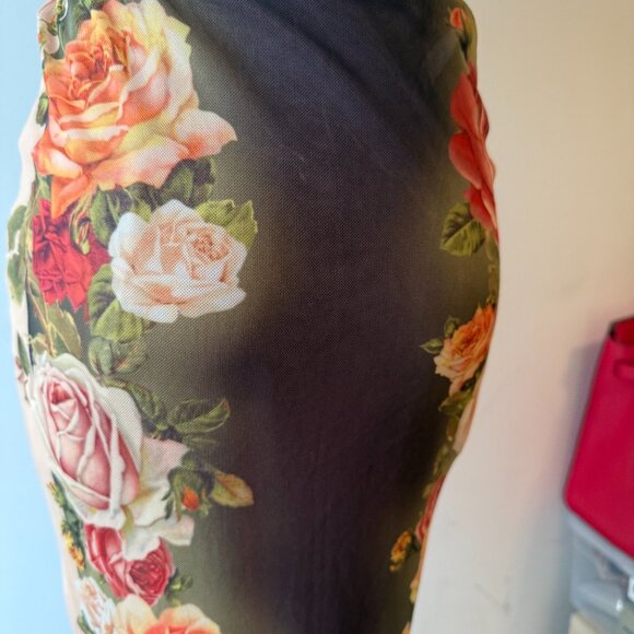 Neutral Floral Bodycon Skirt S | Black & Orange Fall Stretch - Picture 4 of 4